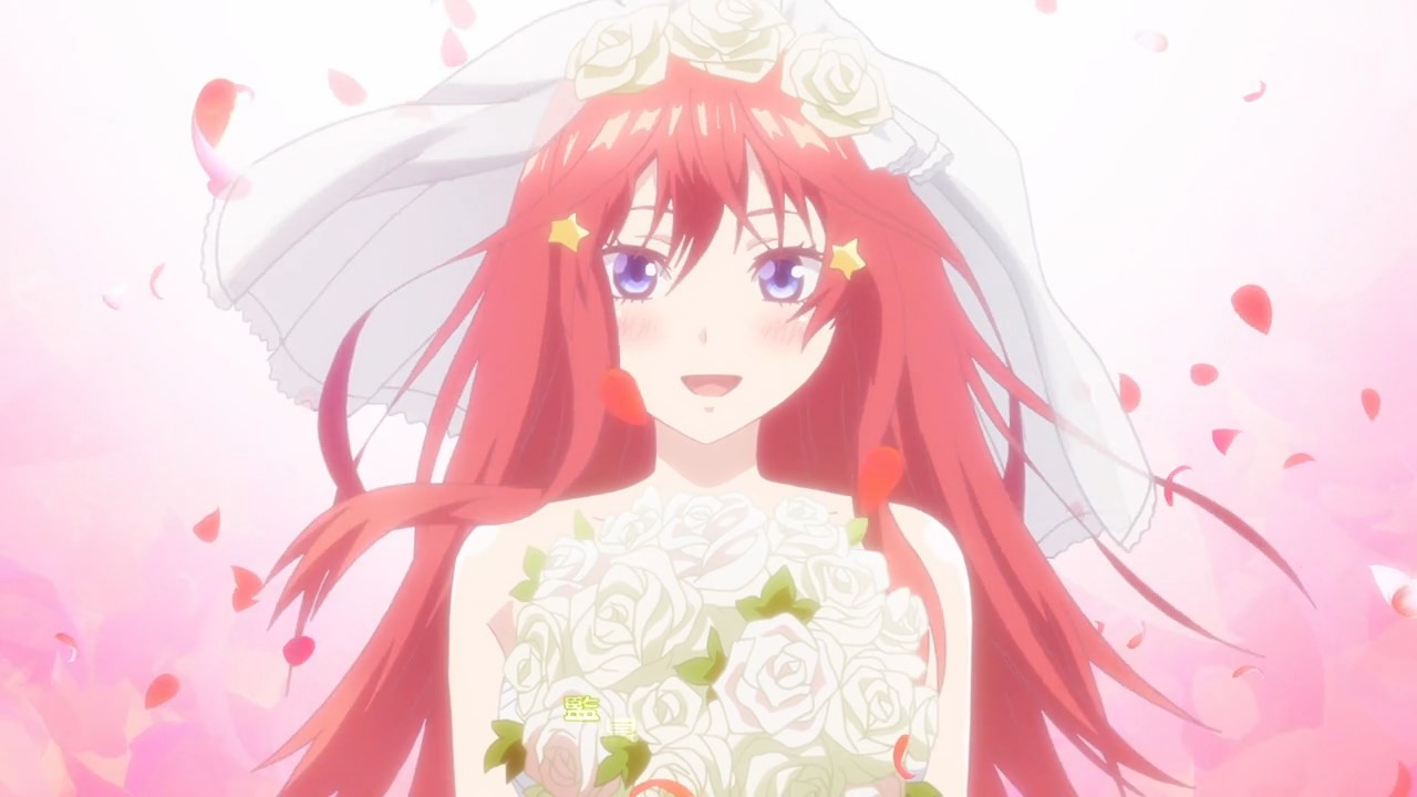 Papel de parede : 5 toubun no Hanayome, Meninas anime, cabelo longo, Peitos  grandes, vestido de casamento, Ruiva, boca aberta, olhos azuis, pétalas de  flores, Nakano Itsuki, Olhando para o espectador, 2D