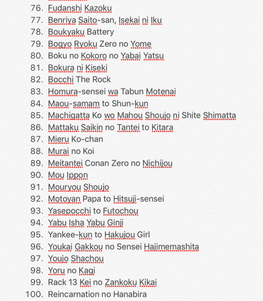 Eu vou te mandar uma lista de 100 Animes